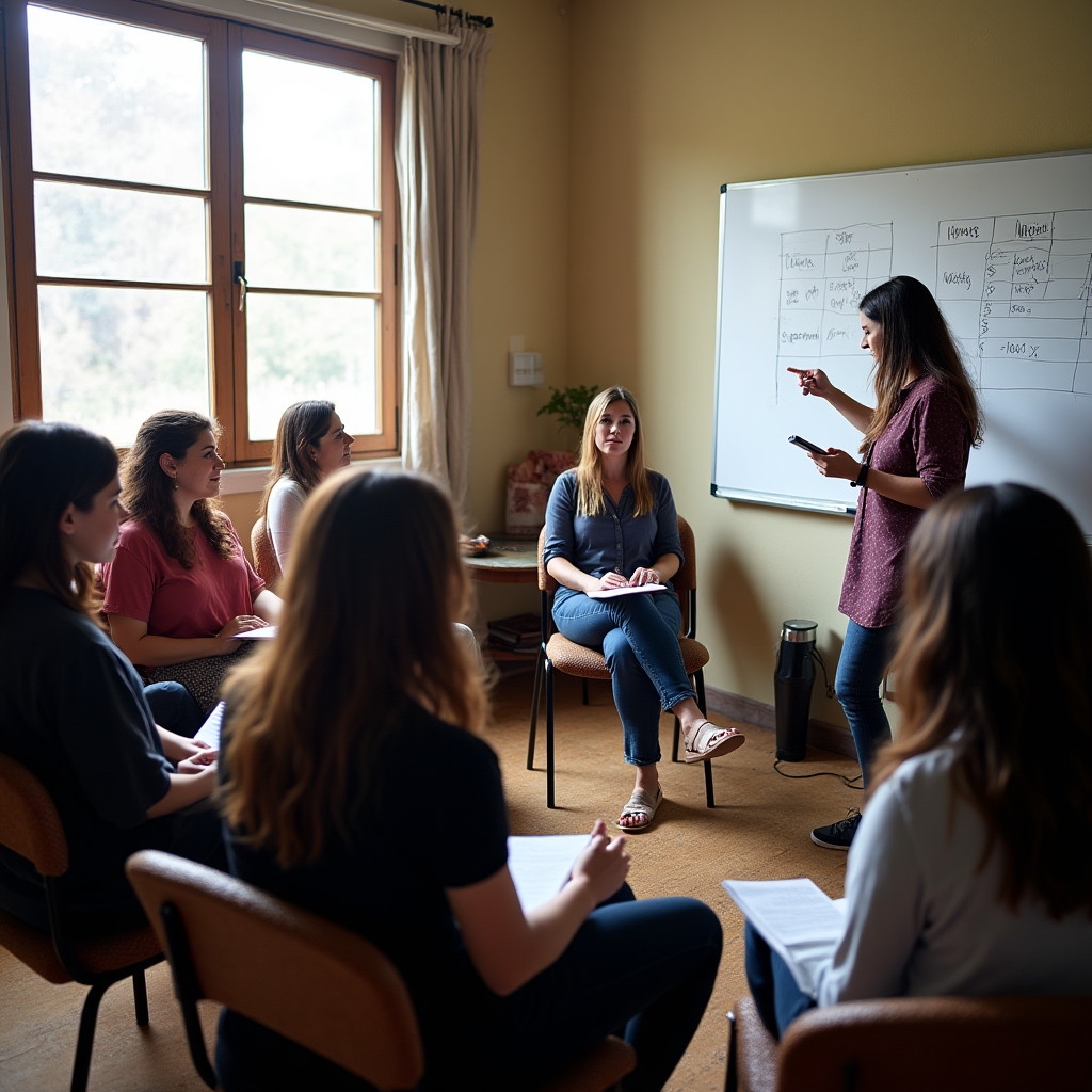 Small group of women participating in a bookkeeping workshop in Asunción, Paraguay