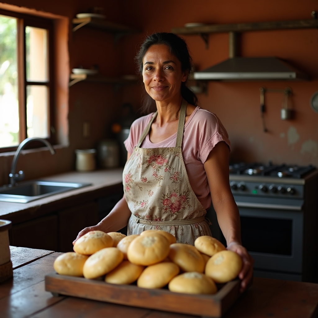 Paraguayan woman preparing chipá in her kitchen