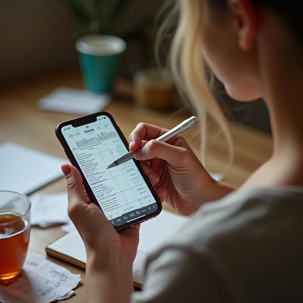 Woman using a free mobile app to track sales on her smartphone