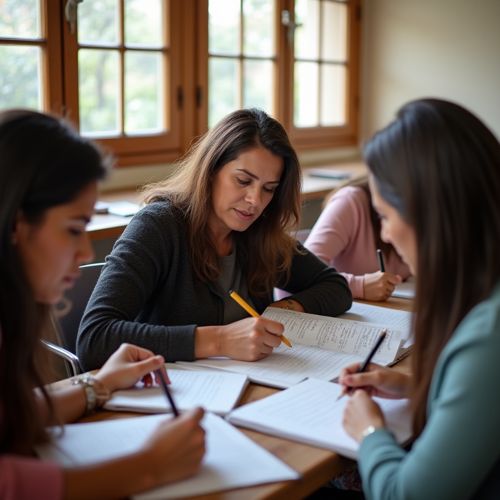 Women writing in notebooks during a bookkeeping workshop session